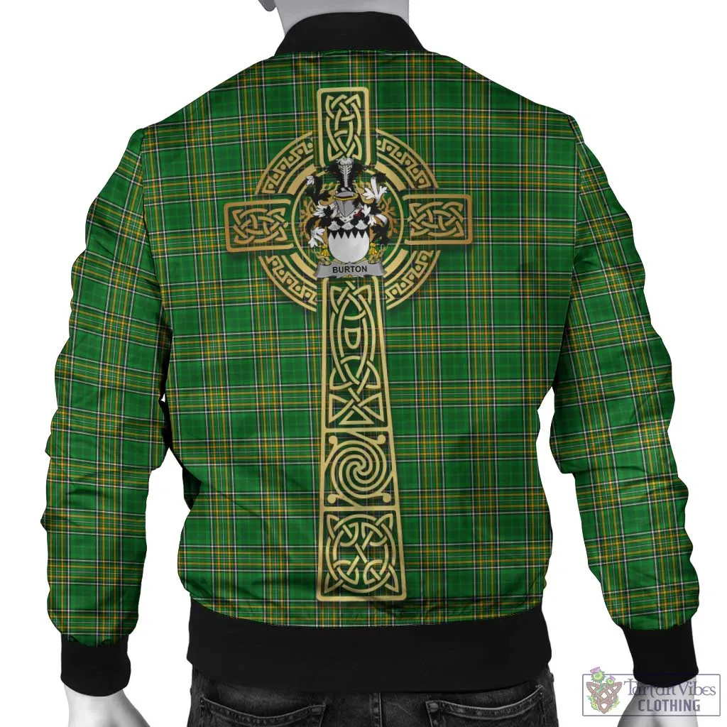 Burton Irish Clan Tartan Bomber Jacket with Coat of Arms Celtic Tree of Life Style