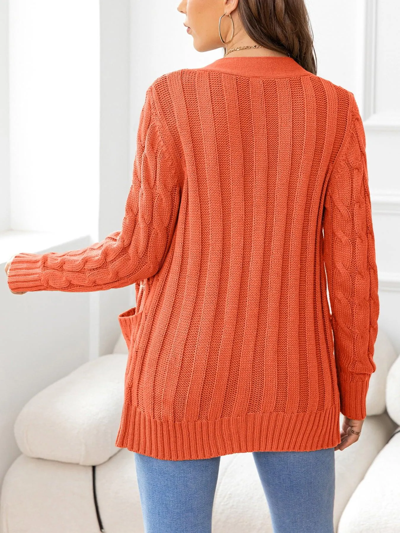 Button Down Cable-Knit Cardigan