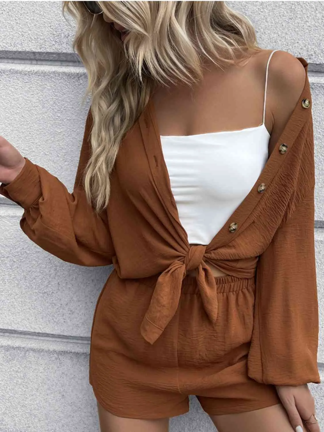 Button Down Cardigan and Shorts Set