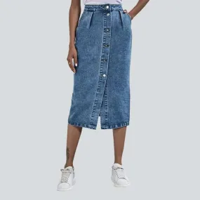 Button-down midi denim skirt