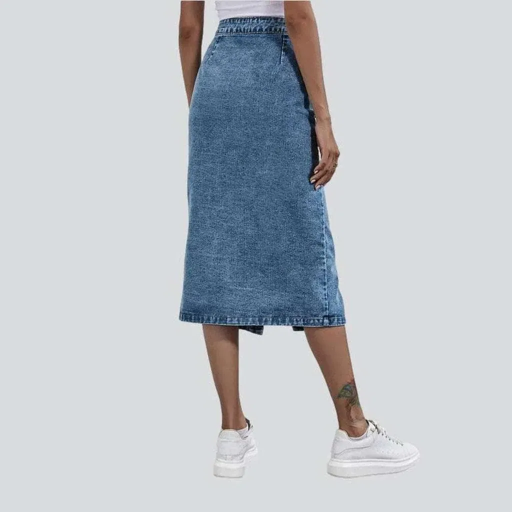 Button-down midi denim skirt