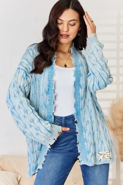 Cable-Knit Open Front Sweater Cardigan