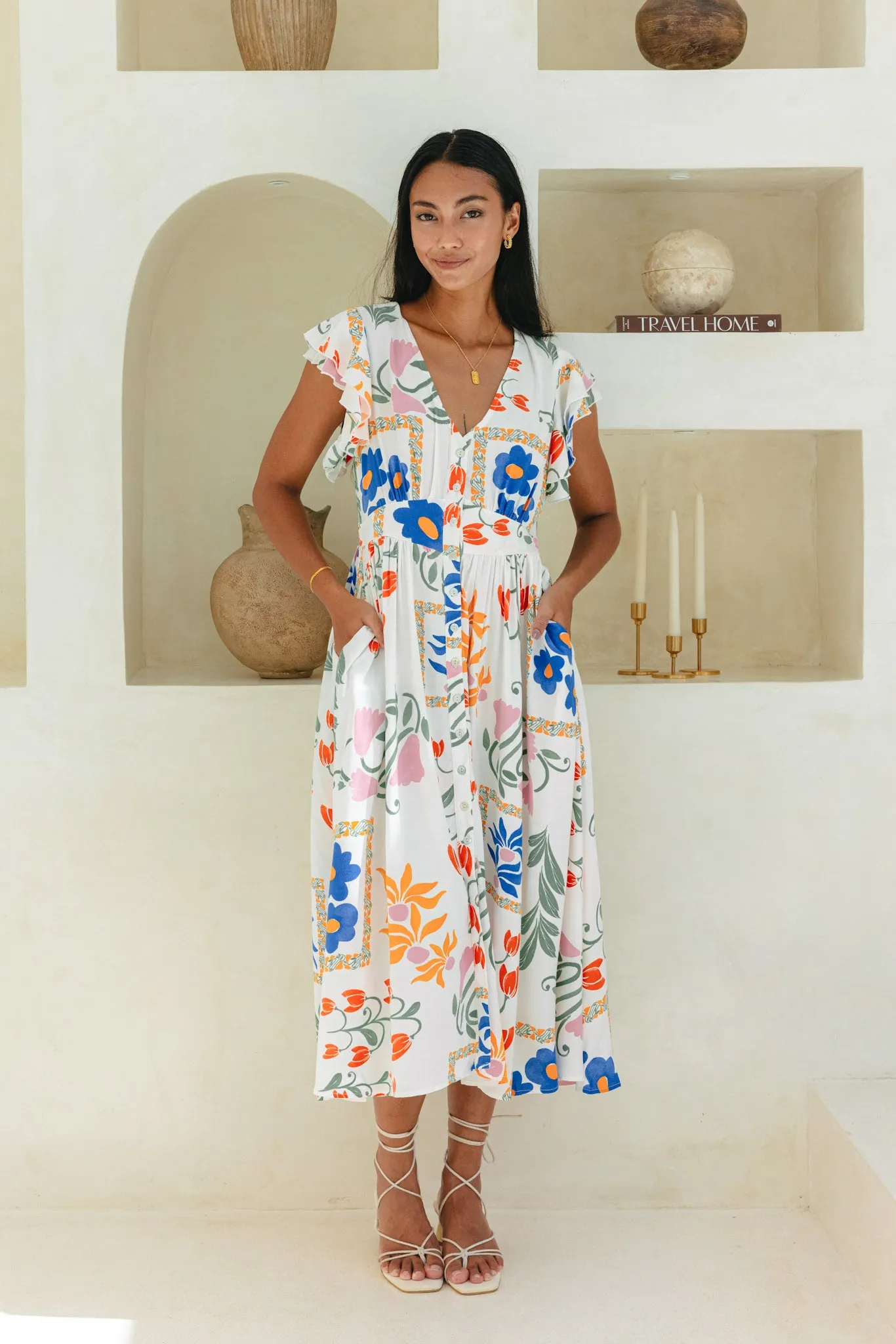 Calantha Multicolour Floral Button Down Midi Dress