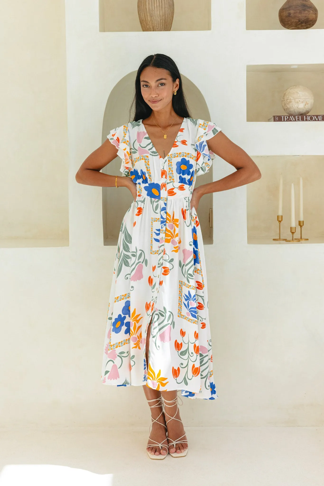 Calantha Multicolour Floral Button Down Midi Dress