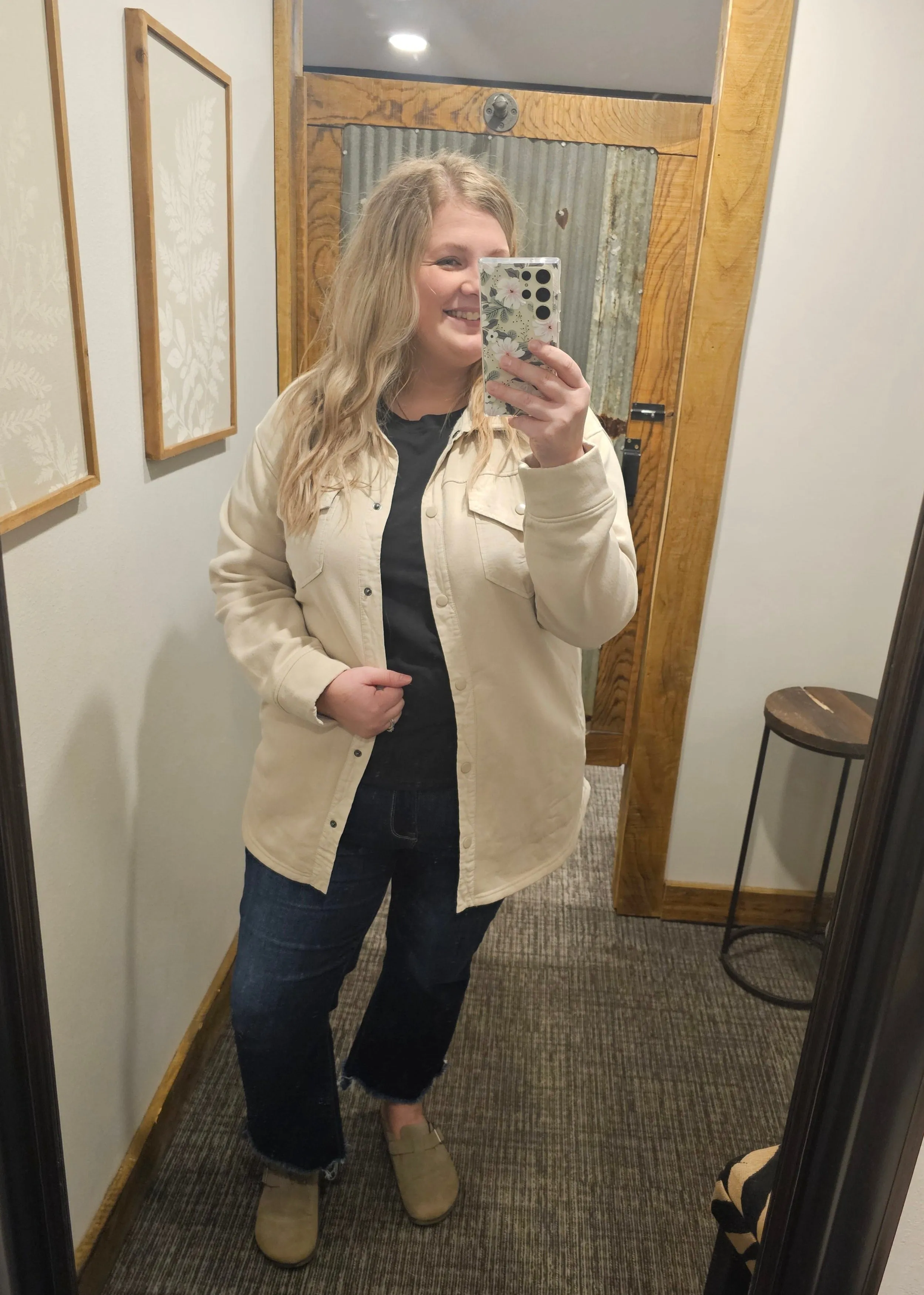 CALYN CURVY NATURAL BUTTON DOWN SHACKET