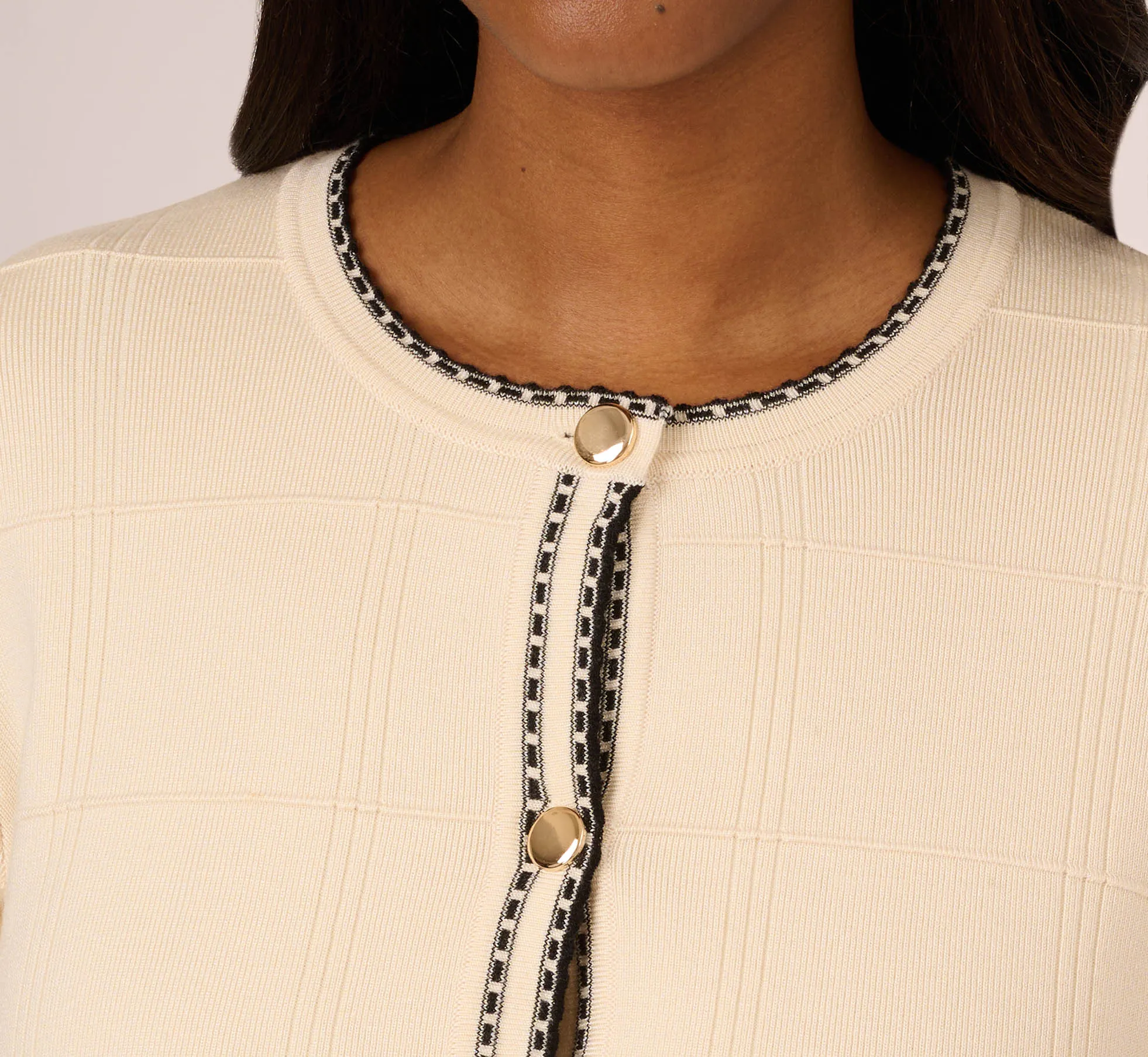 Cardigan Sweater With Tipped Trim In Cream Black