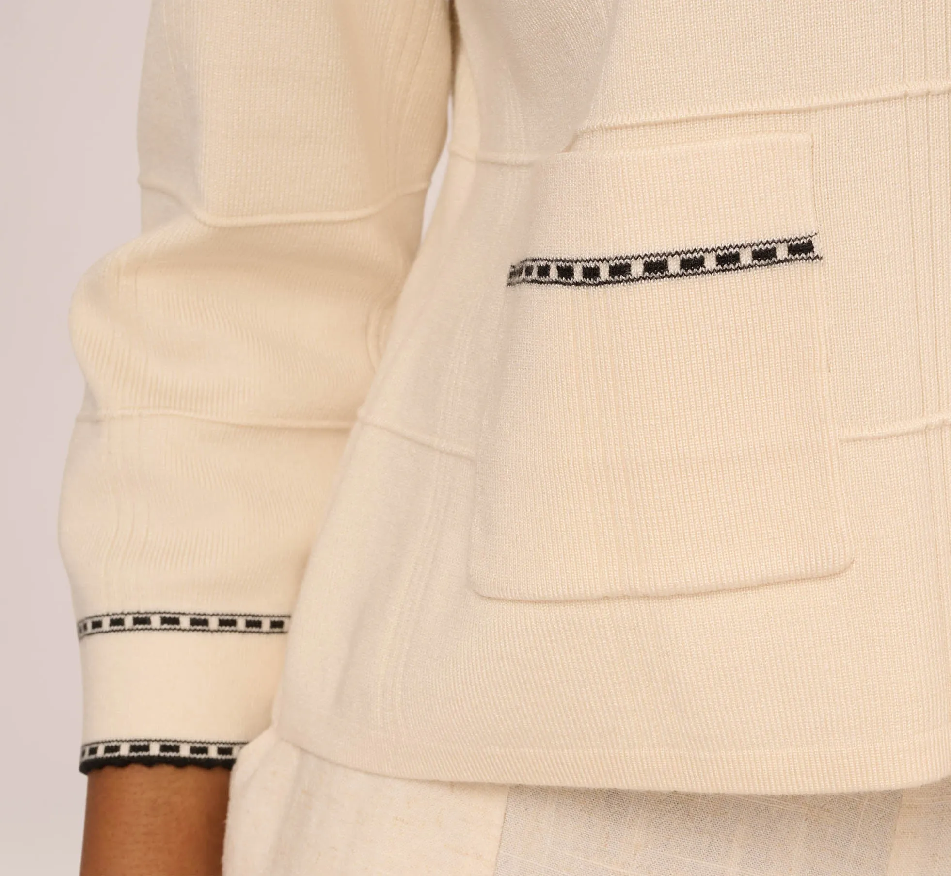 Cardigan Sweater With Tipped Trim In Cream Black