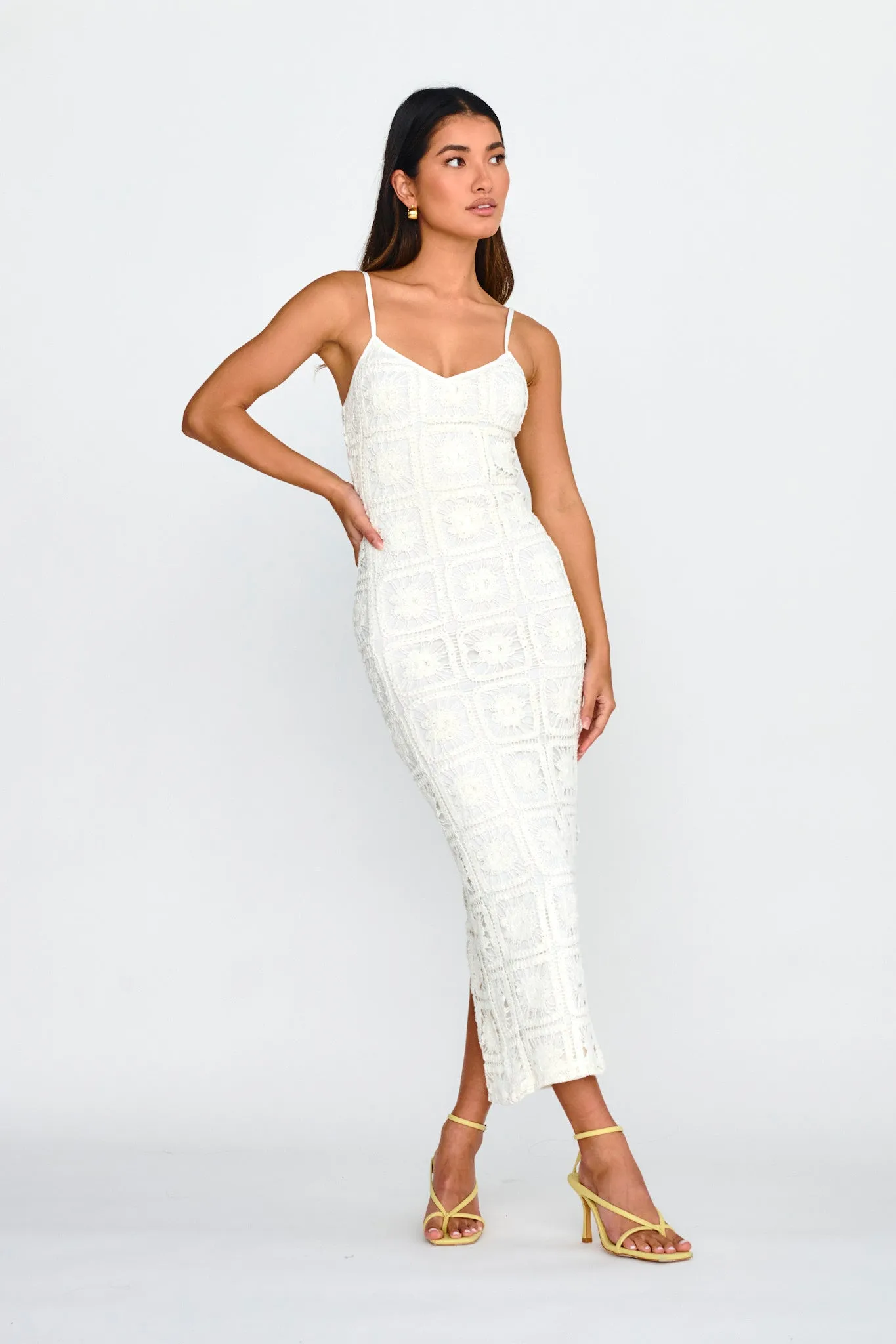 Cayman Sunset Crochet Midi Dress White