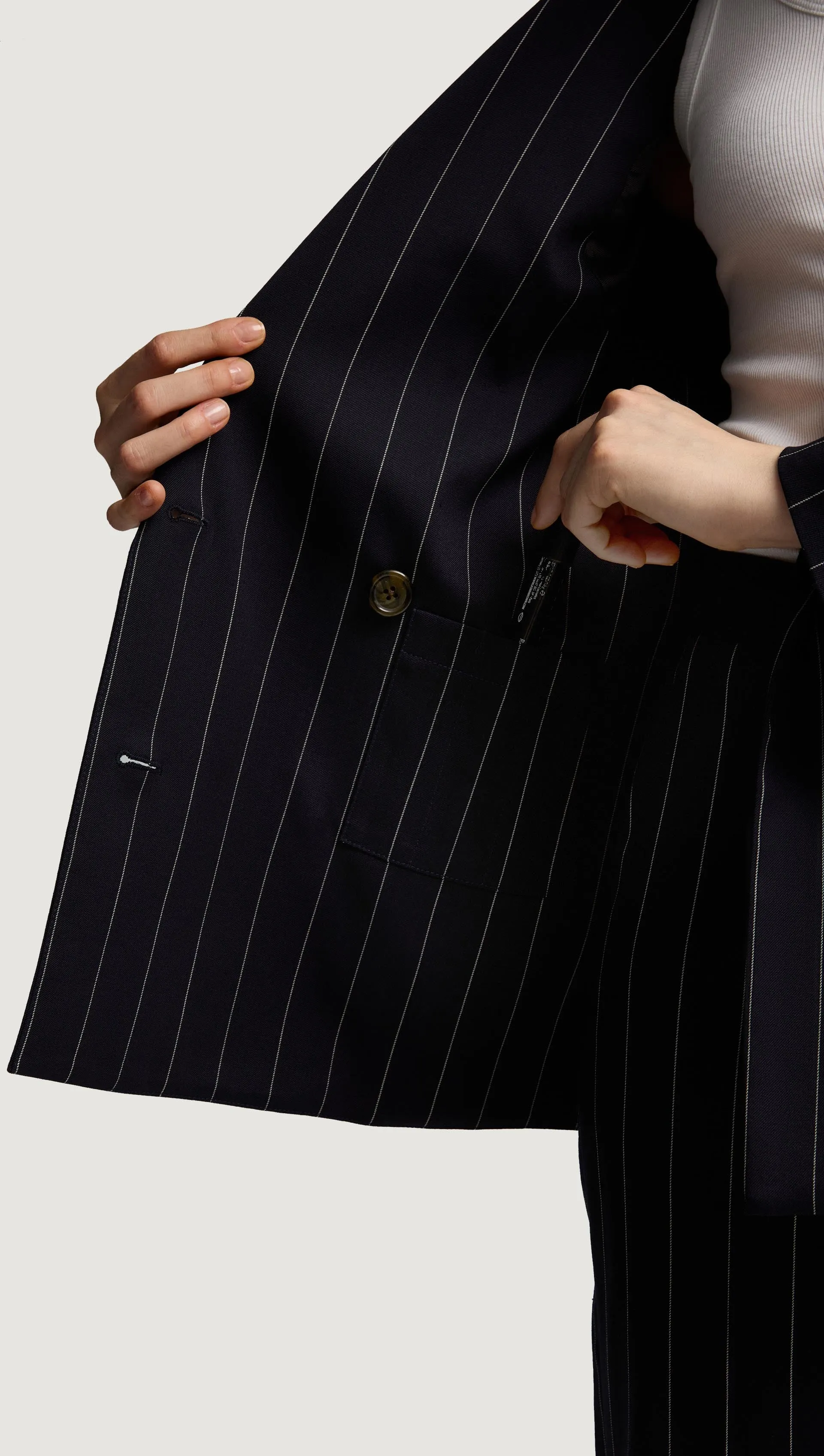 Chelsea Blazer in Stretch Wool | Navy Pinstripe