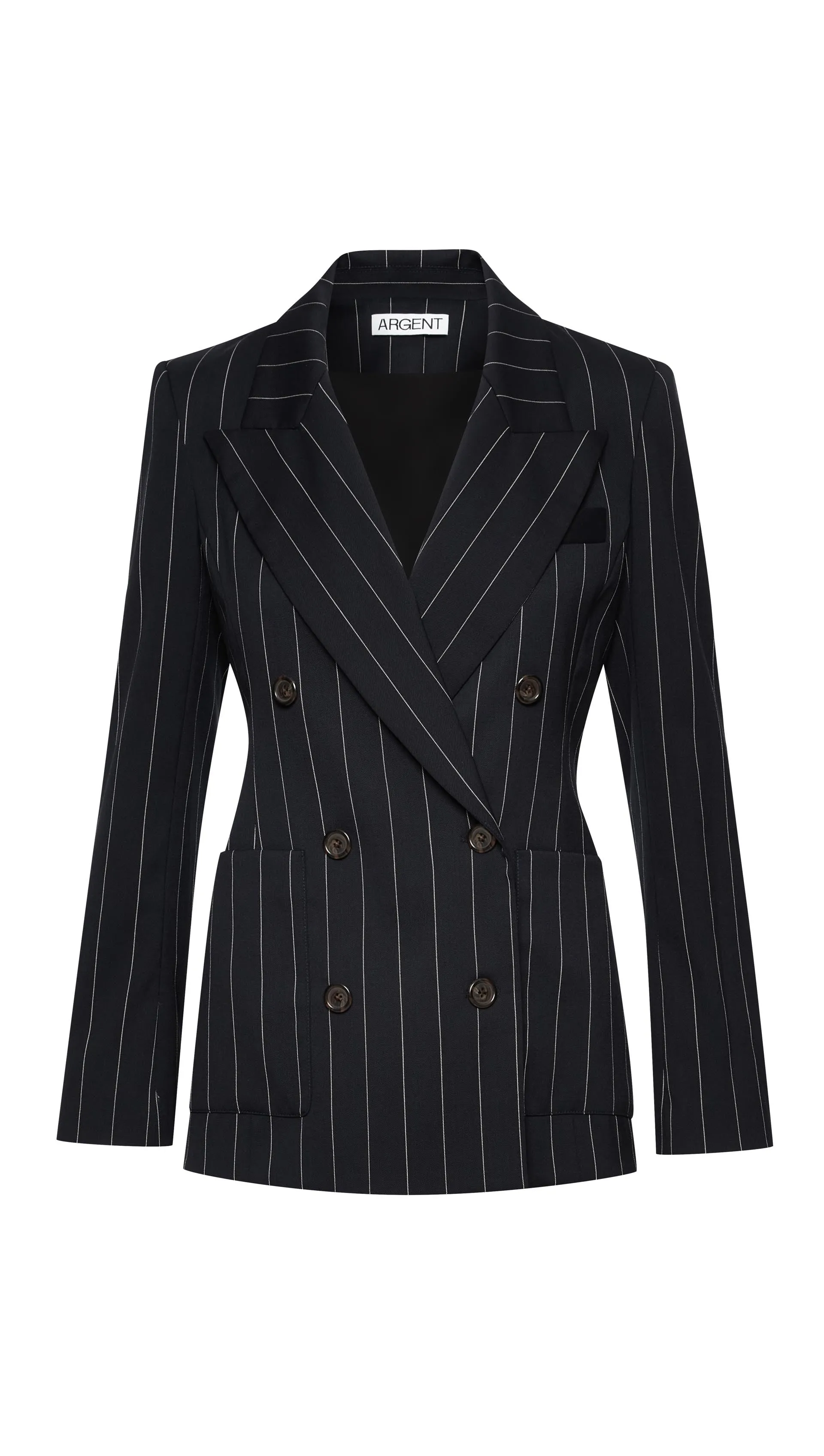 Chelsea Blazer in Stretch Wool | Navy Pinstripe