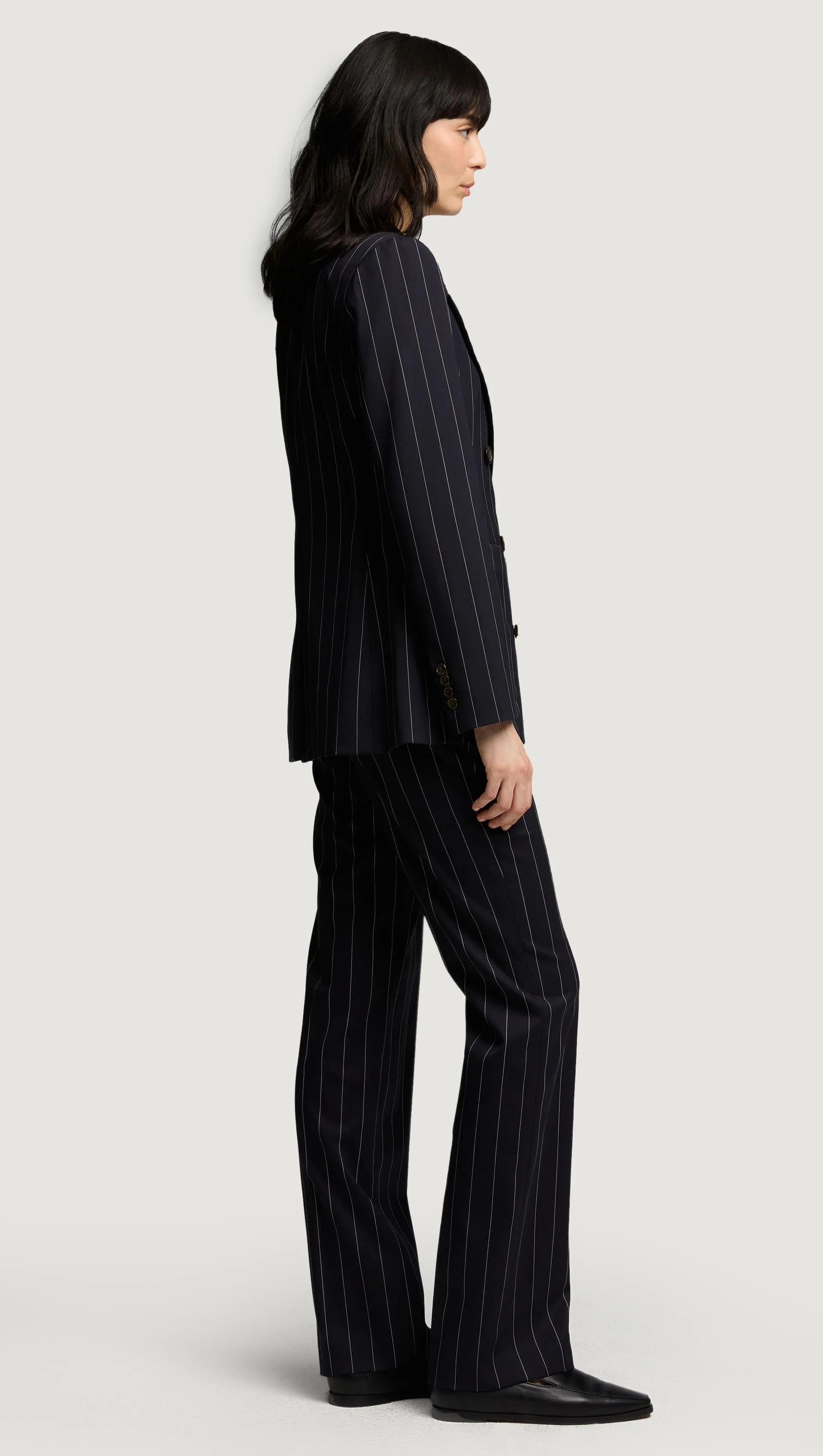 Chelsea Blazer in Stretch Wool | Navy Pinstripe