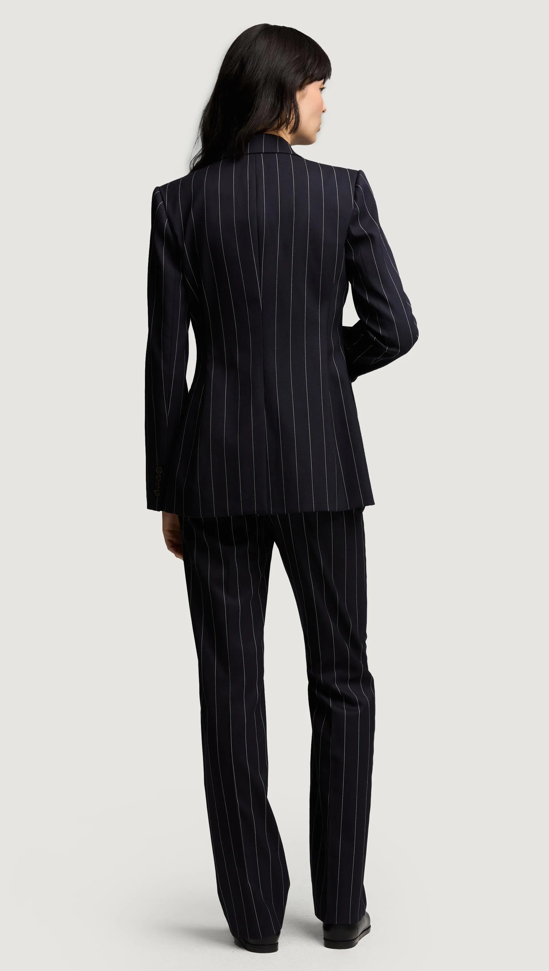 Chelsea Blazer in Stretch Wool | Navy Pinstripe