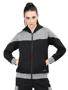 CHKOKKO Women Winter Sports Zipper Hooded Stylish Jacket Light Grey Black L