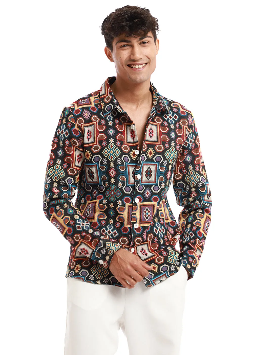 Chromatic Kilim Motif Jacquard Shacket