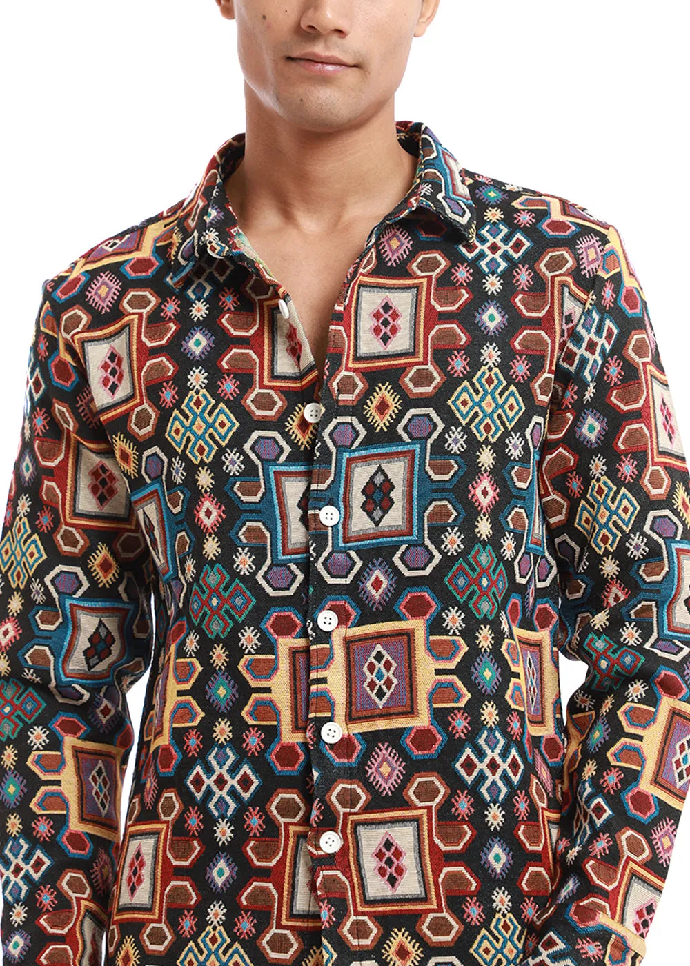 Chromatic Kilim Motif Jacquard Shacket