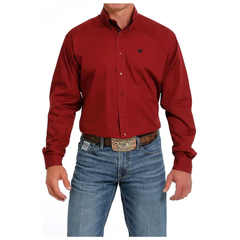 Cinch Men's Long Sleeve Button Down - Burgundy