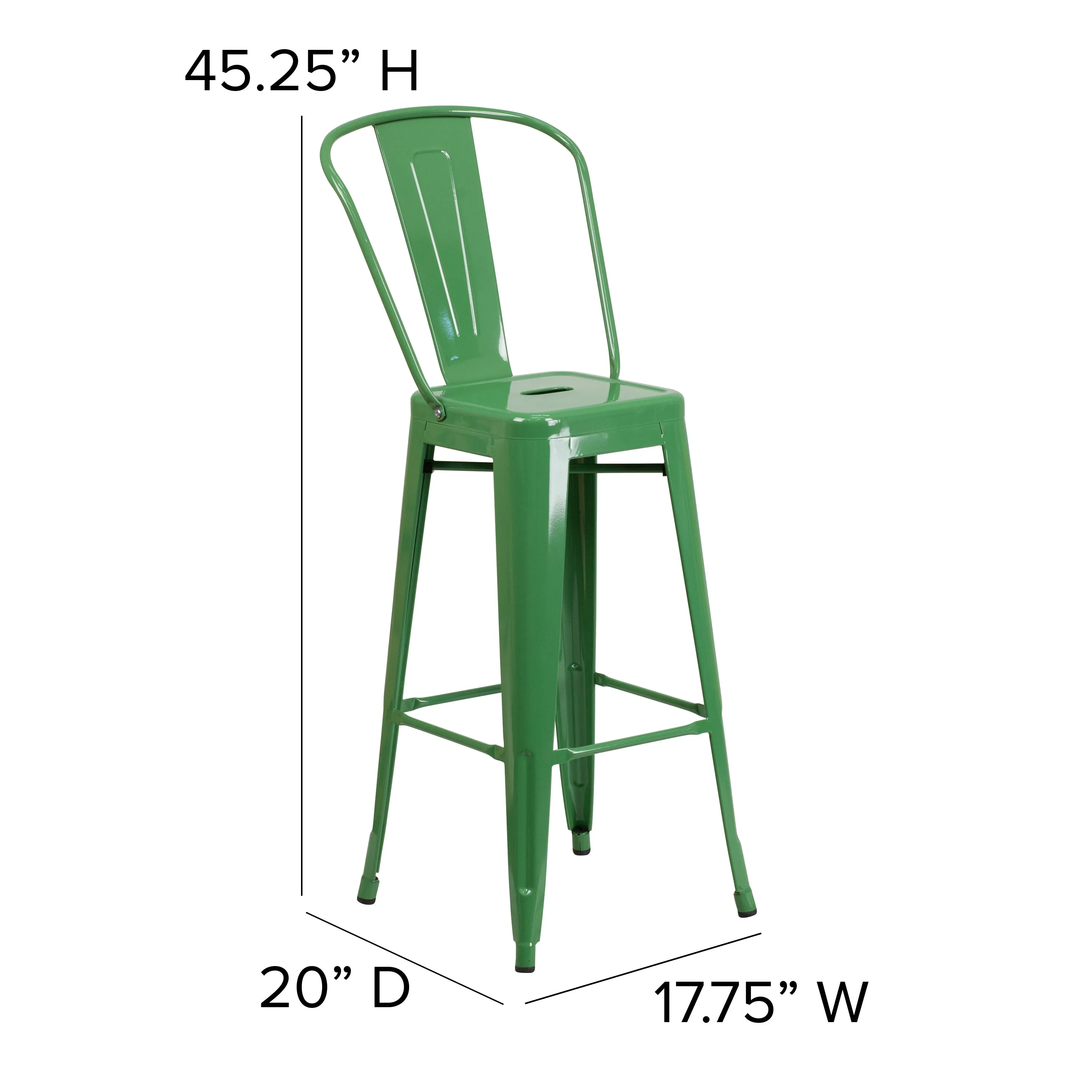 Commercial Grade 30" High Metal Indoor-Outdoor Barstool with Back