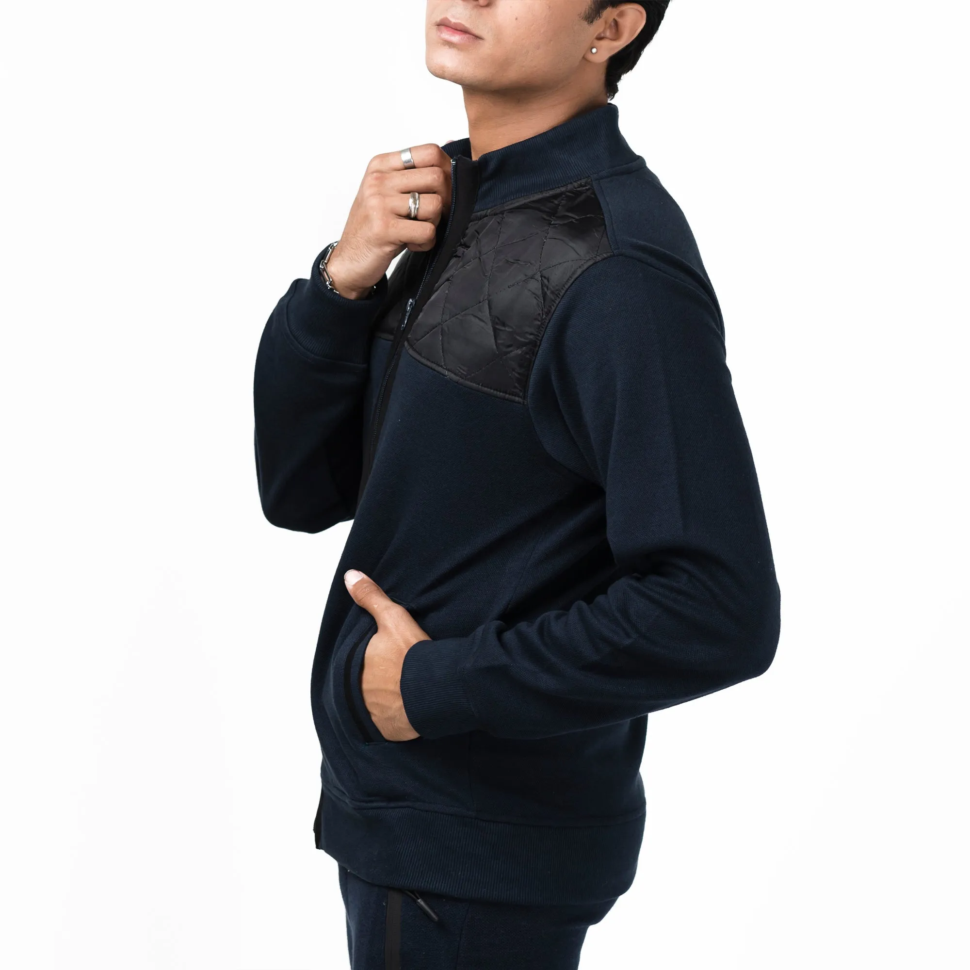 Contrast Quilted Jacket-Navy