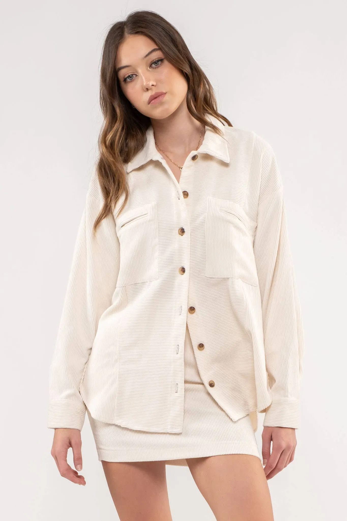 CORDUROY COLLARED BUTTON DOWN SHACKET