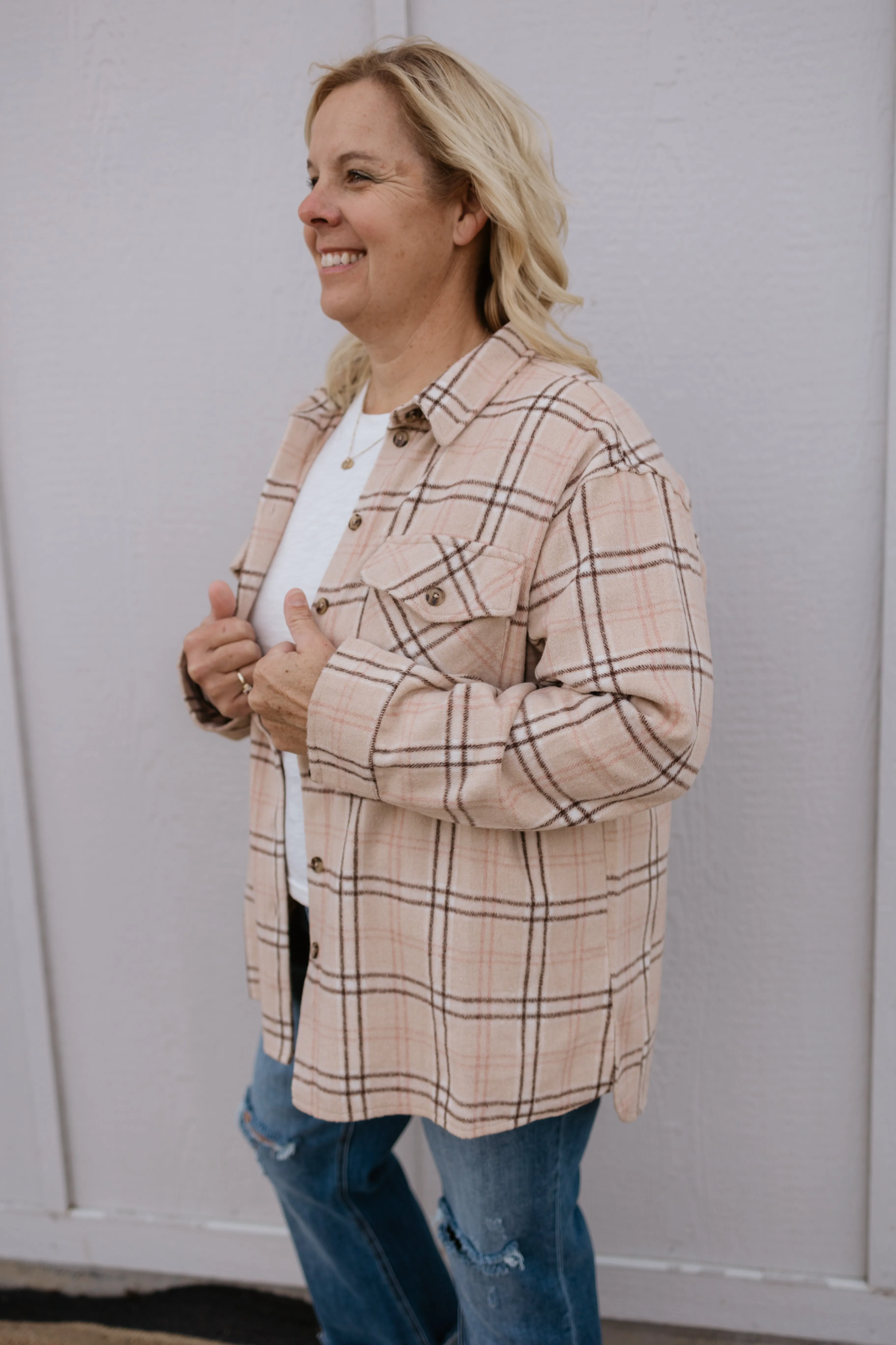 CORYN CURVY PLAID BUTTON DOWN SHACKET