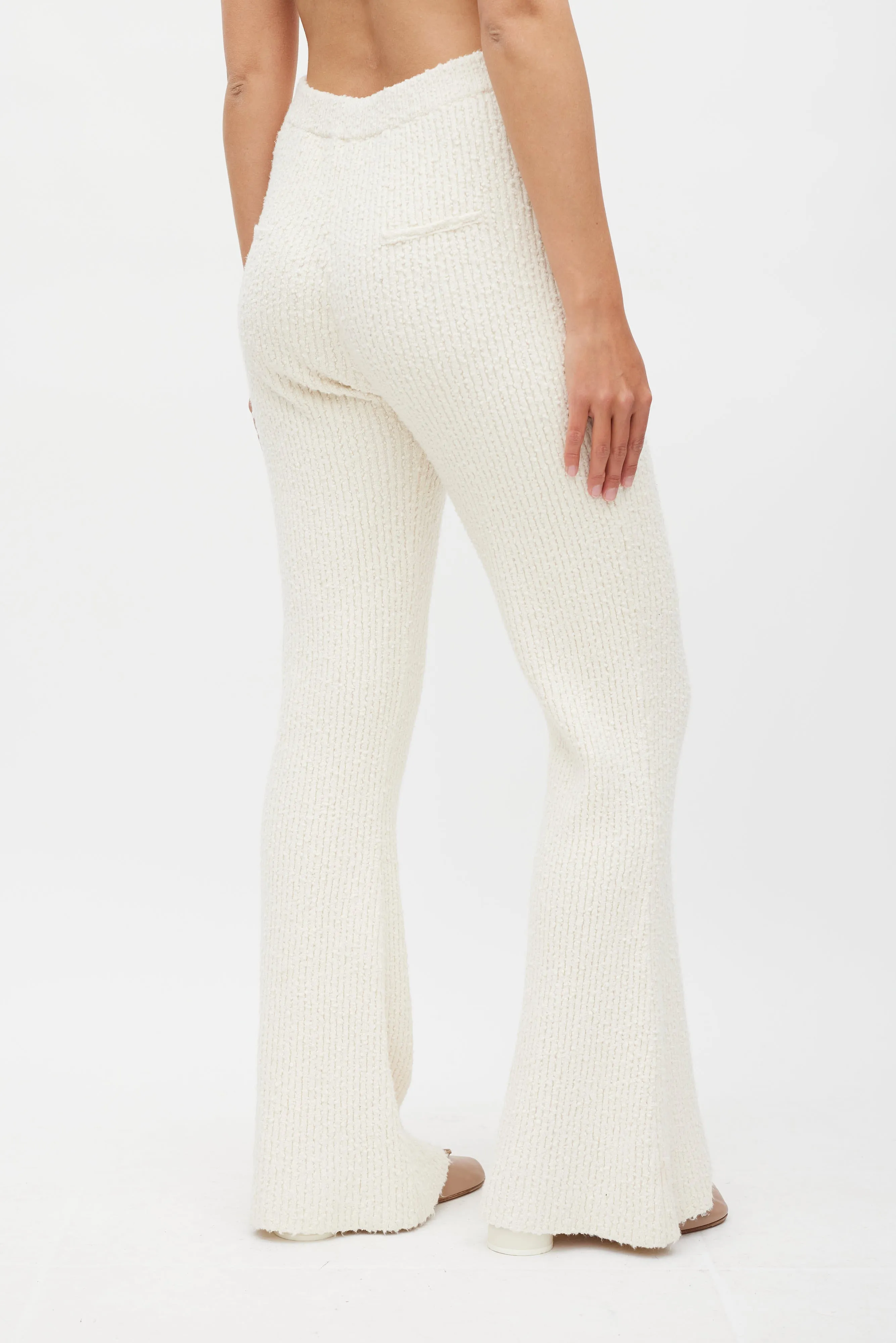 Cream Boucle Knit Flared Pant