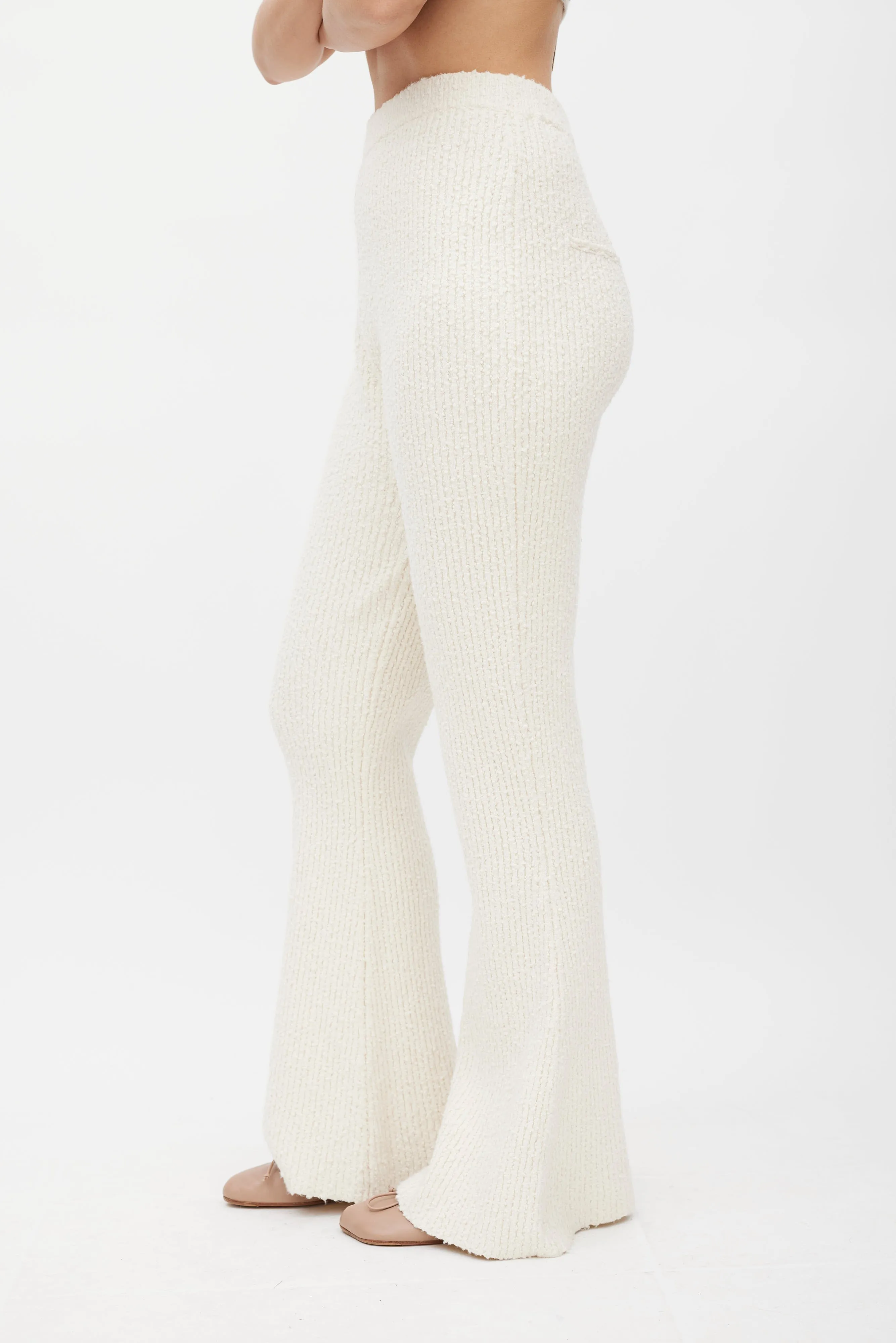 Cream Boucle Knit Flared Pant