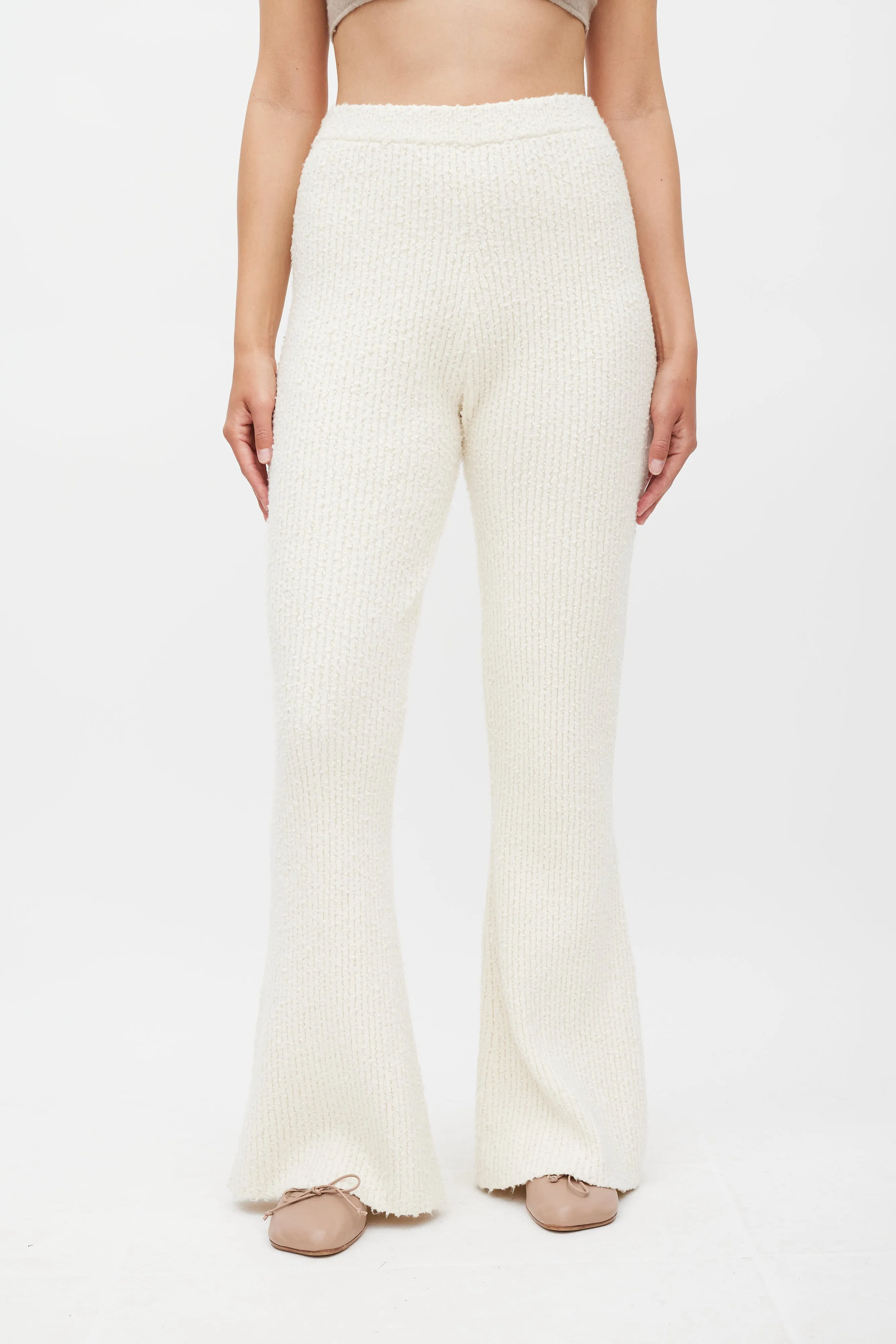 Cream Boucle Knit Flared Pant