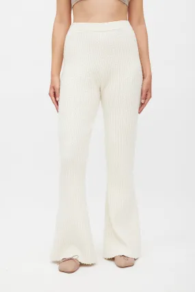 Cream Boucle Knit Flared Pant