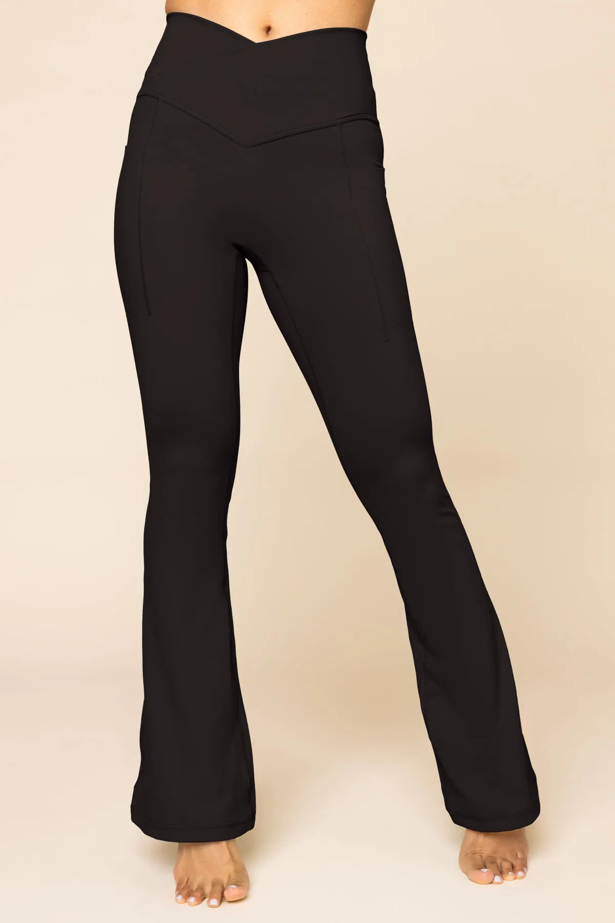 Crisscross Hourglass® Flared Leggings with Pockets - Black