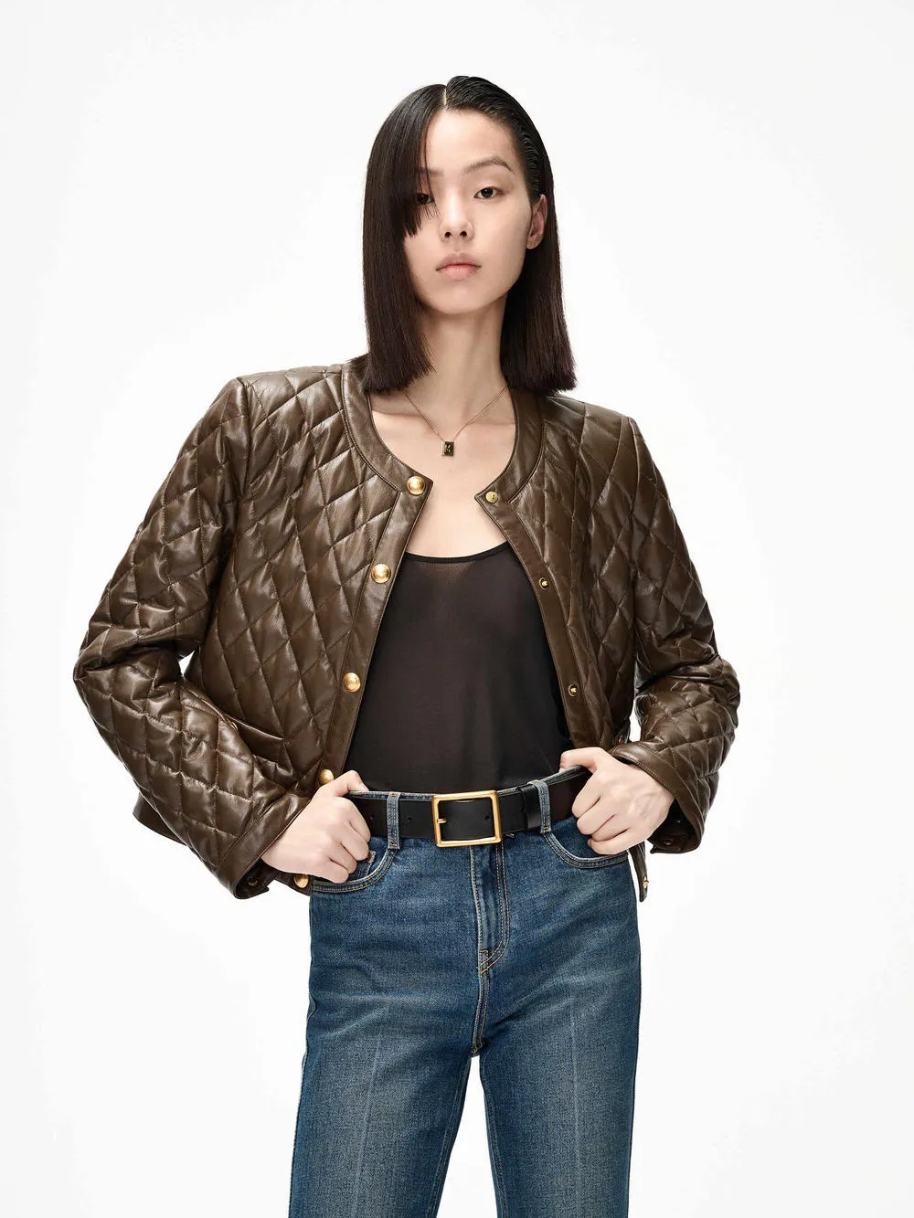 Cropped Leather Puffer Jacket