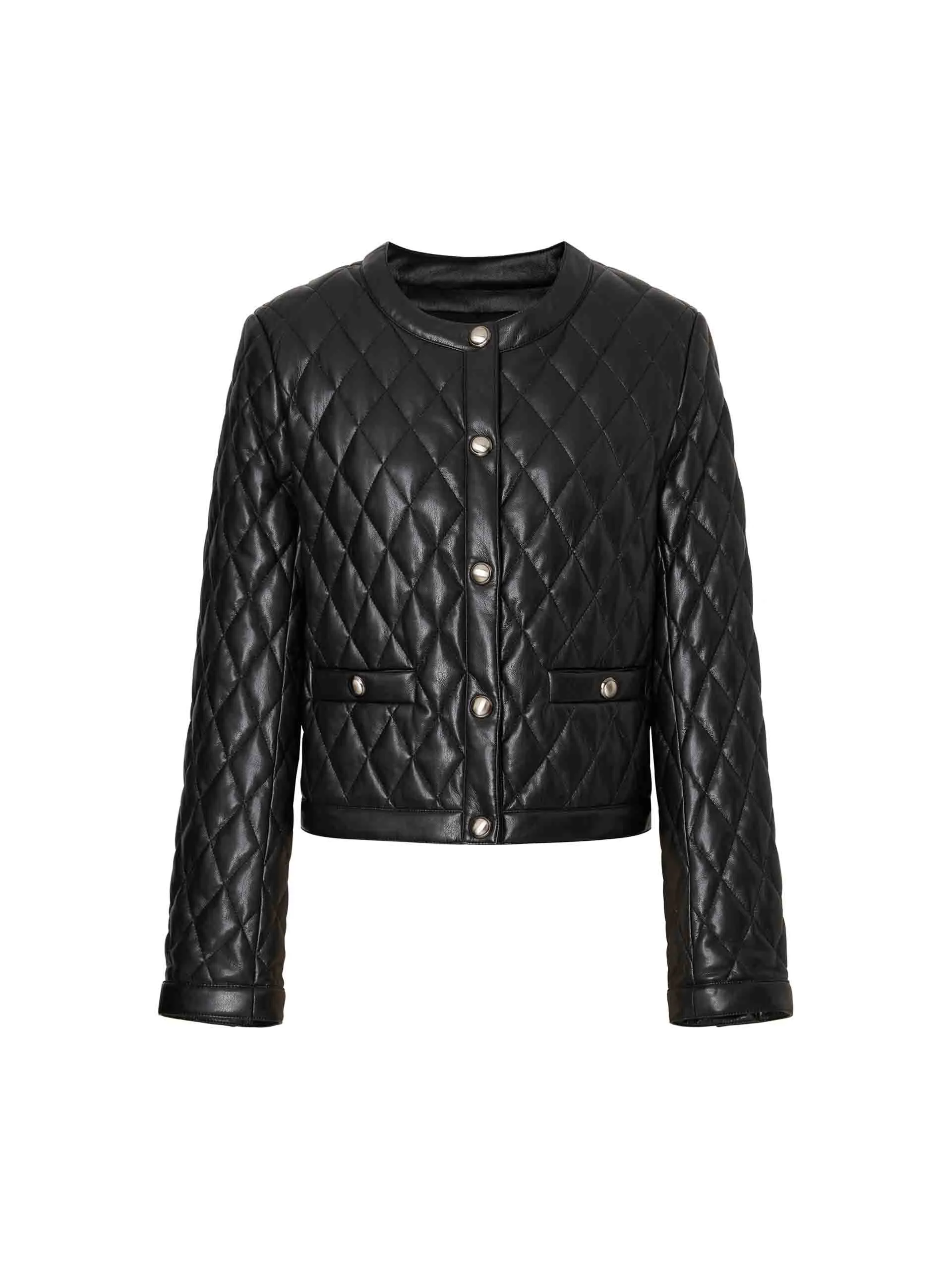 Cropped Leather Puffer Jacket