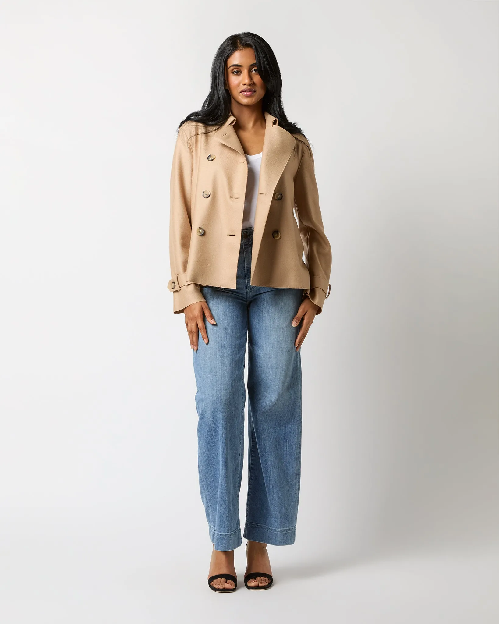 Cropped Trench Coat in Beige