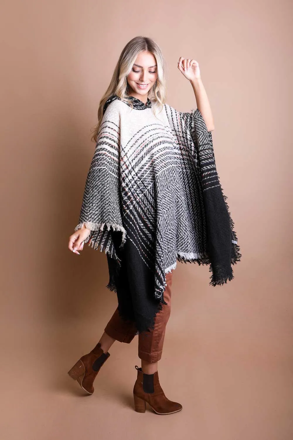 Cuddly Herringbone Hooded Poncho