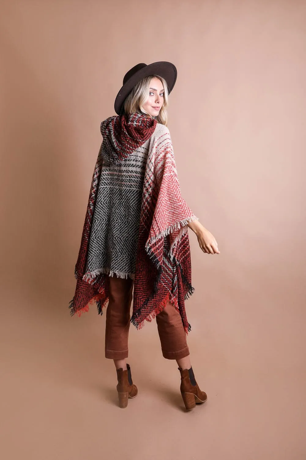 Cuddly Herringbone Hooded Poncho