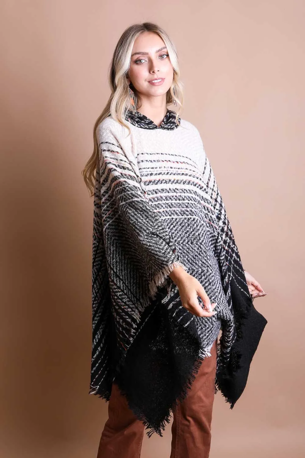 Cuddly Herringbone Hooded Poncho