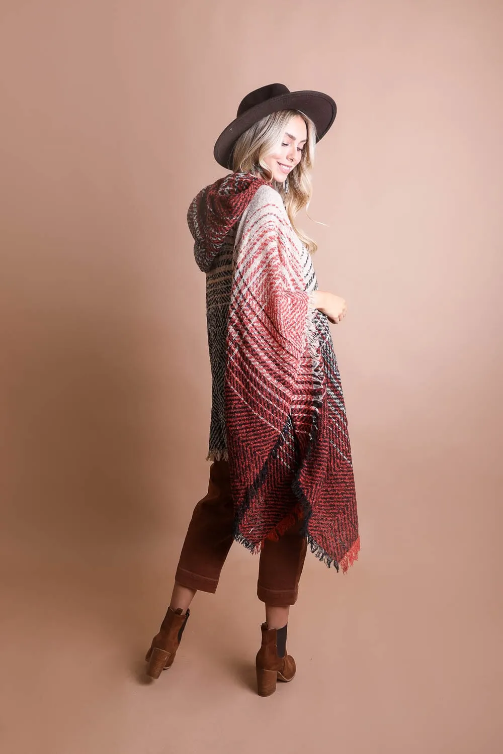 Cuddly Herringbone Hooded Poncho