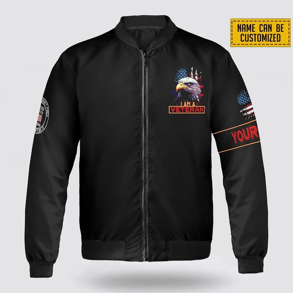 Custom Name I Am A Veteran I Will Never Accept Defeat Bomber Jacket