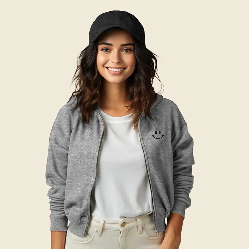 Dalix Smile Face Cropped Zip Hoodie