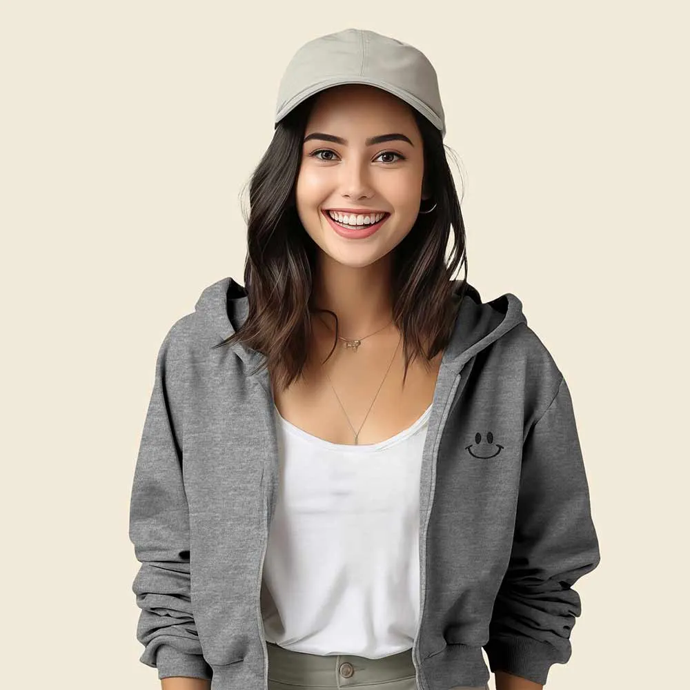 Dalix Smile Face Cropped Zip Hoodie