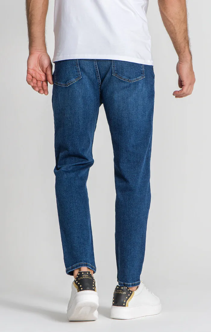 Dark Blue Ripped Carrot Leg Jeans