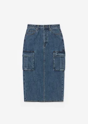 Denim Cargo Midi Skirt