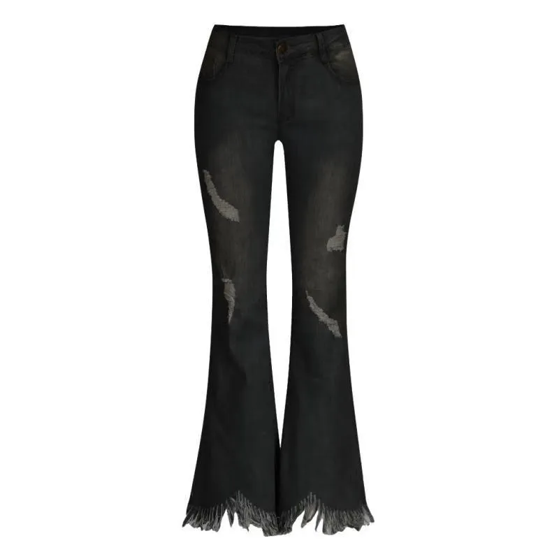 Denim High-waist Ripped Trousers