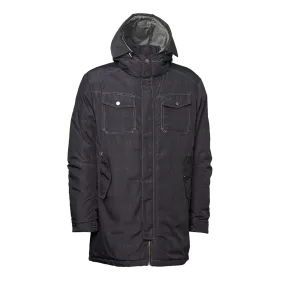 Denim-Like Down Jacket with Jersey Hood