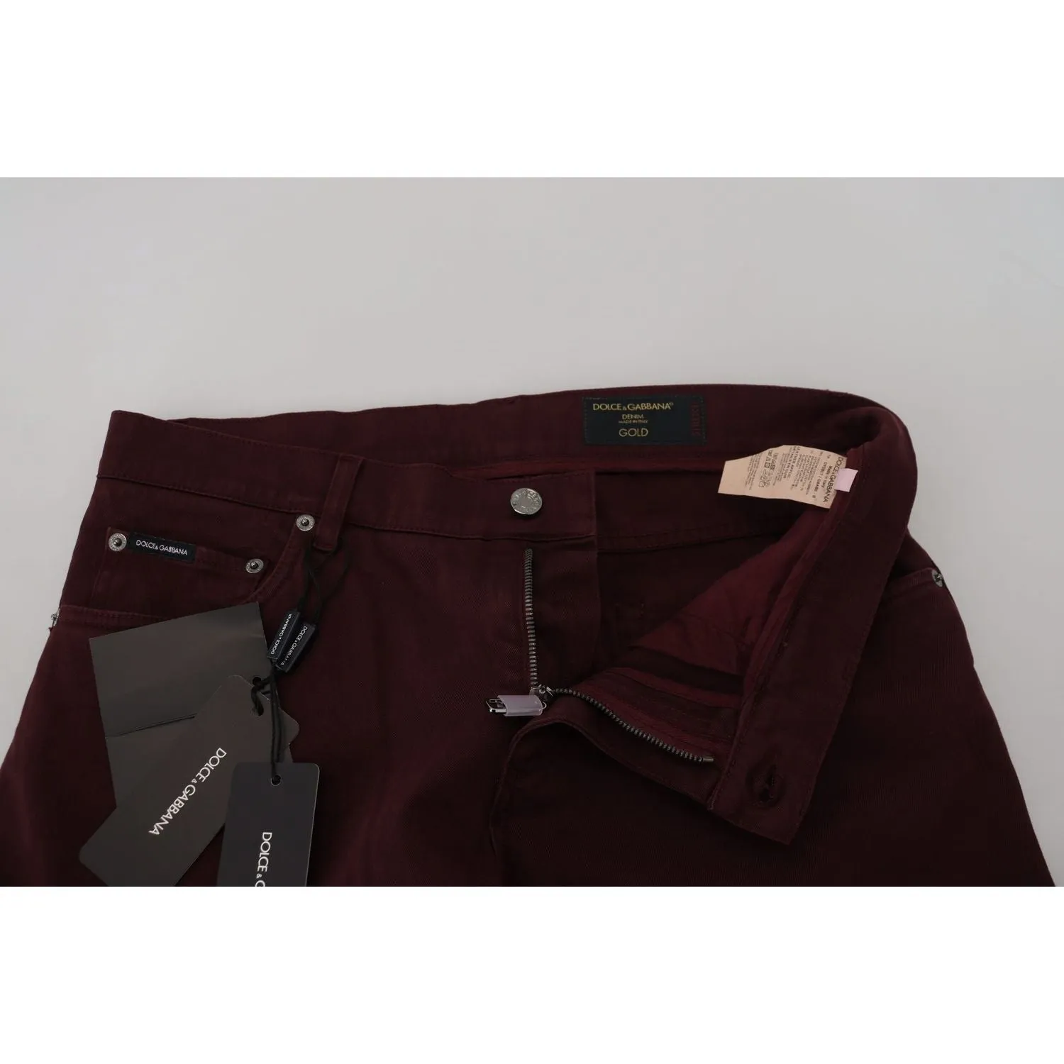 Dolce & Gabbana Slim Fit Bordeaux Jeans - Italian Luxury