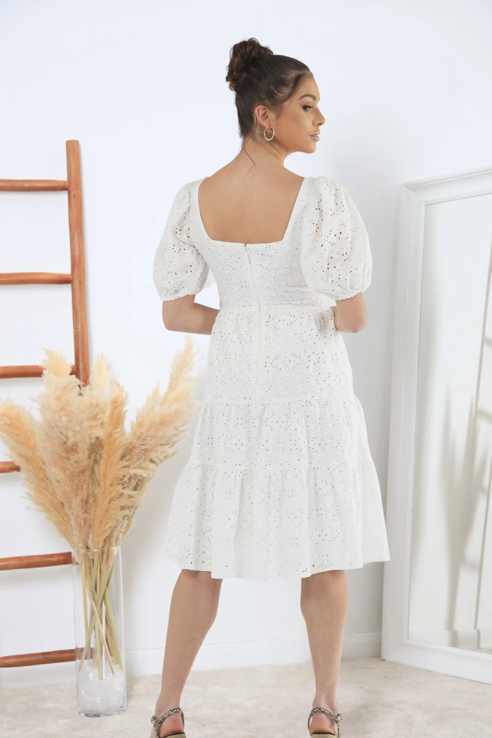 Double Second White Tiered Broderie Dress