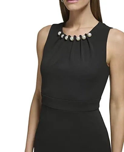 Eliza J Women's Style with Pearl Neckline Knit Sleeveless Crewneck Dress, Black