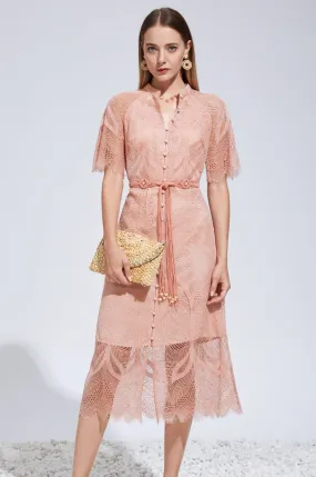 Ella Lace Midi Dress - Salmon Pink