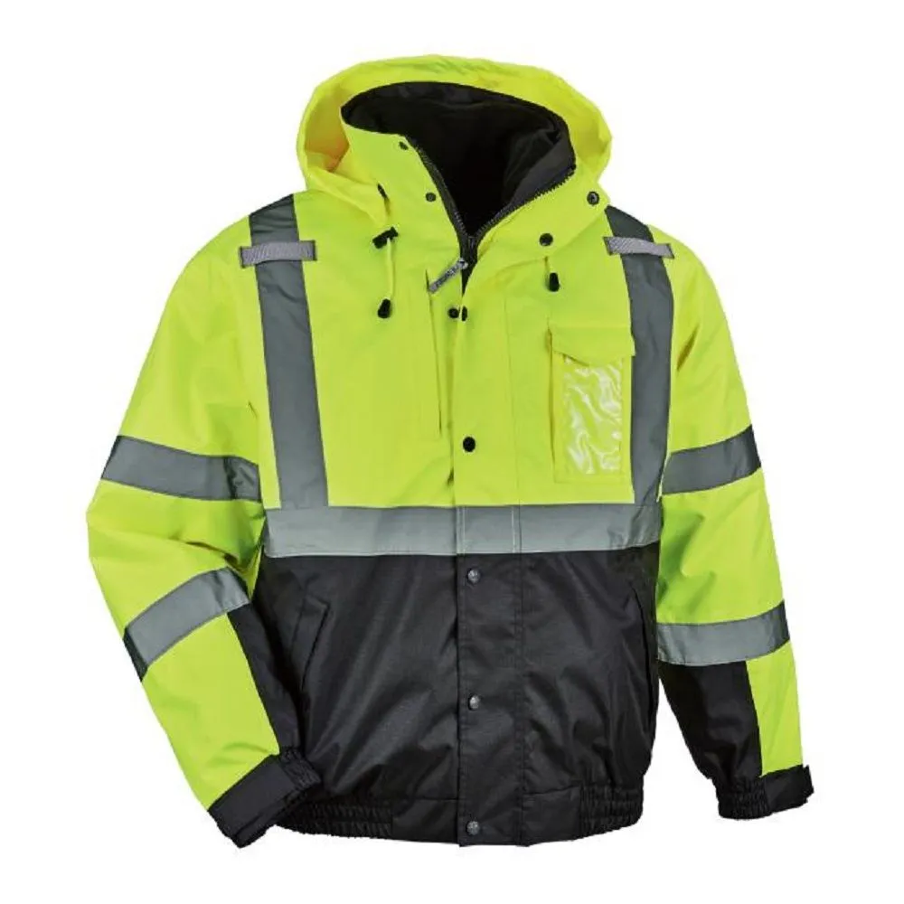 Ergodyne GloWear 8381 Class 3 Hi-Vis 4-in-1 Bomber Jacket – Quilted, 1 Each