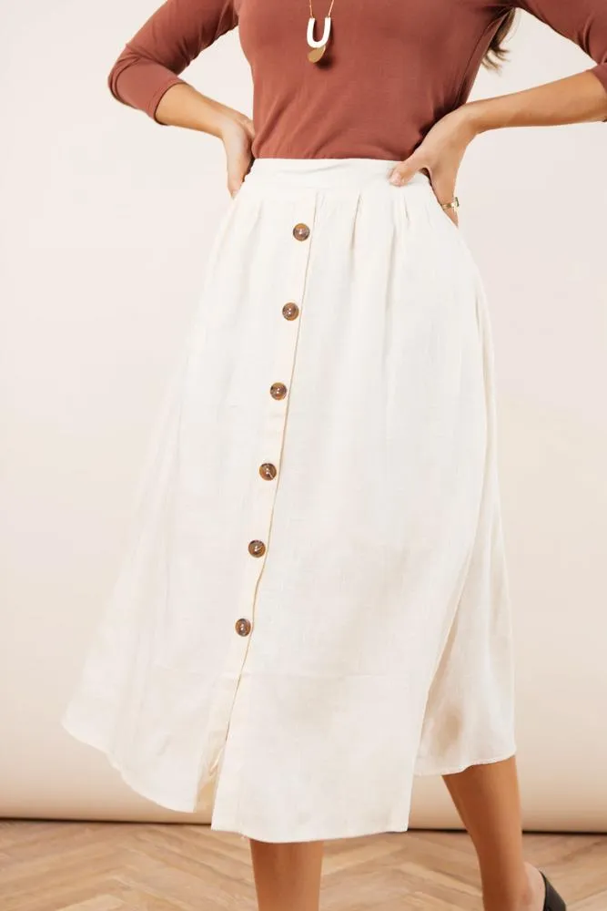 Etta Linen Midi Skirt in Cream