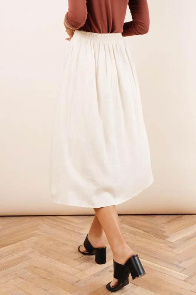 Etta Linen Midi Skirt in Cream